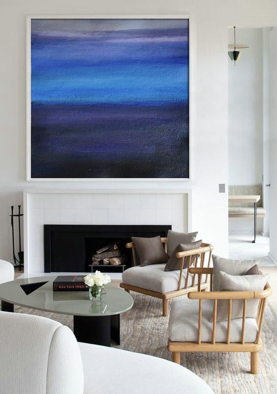 Handmade Large Contemporary Art,Oversized Abstract Landscape Painting,Acrylic Painting On Canvas,Gray,Blue,Black.etc